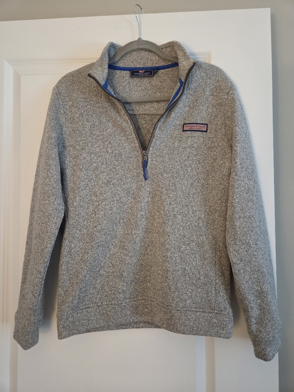 Vineyard Vines Women's Gray Quarter-Zip Pullover with Blue Trim